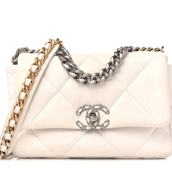 Chanel 19 White Quilted Shoulder Bag with Silver and Gold Chain medium - Picture 1 of 9